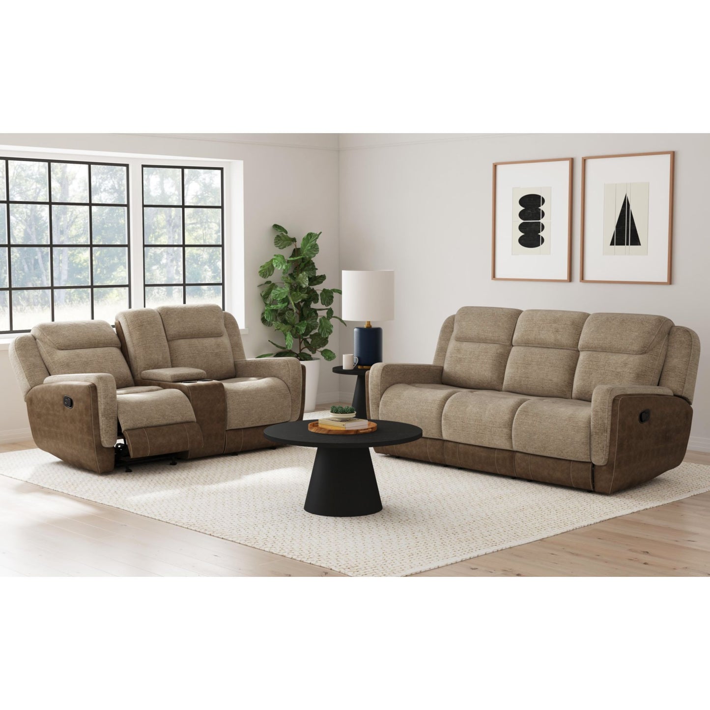 Hornet Motion Glider Loveseat with Console in Rancho Beige