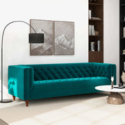 Sofá Chesterfield de lujo Evelyn de mediados de siglo en terciopelo verde azulado