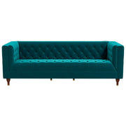 Sofá Chesterfield de lujo Evelyn de mediados de siglo en terciopelo verde azulado