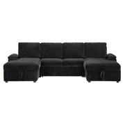 Sofá cama seccional tapizado en chenilla Ashford en color grisáceo