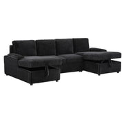 Sofá cama seccional tapizado en chenilla Ashford en color grisáceo