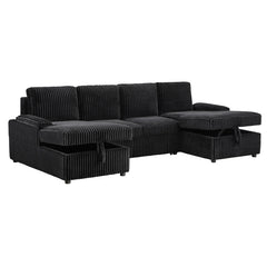 Sofá cama seccional tapizado en chenilla Ashford en color grisáceo