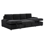 Sofá cama seccional tapizado en chenilla Ashford en color grisáceo