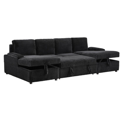Ember  Black Sectional Sofa W/ Pull Out Bed & 2 Chaise
