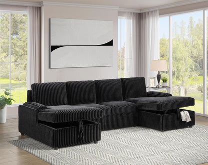 Ember  Black Sectional Sofa W/ Pull Out Bed & 2 Chaise