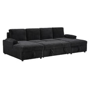 Sofá cama seccional tapizado en chenilla Ashford en color grisáceo