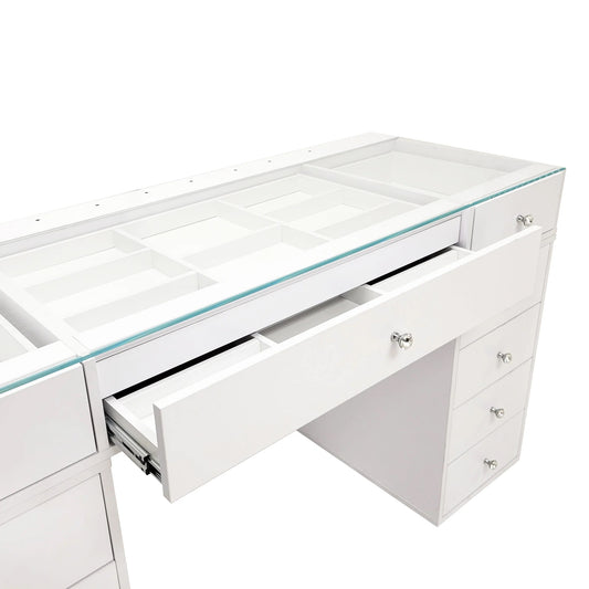 SlayStation Naomi Vanity Table with Glass Tabletop + 4 Drawer Units Bundle