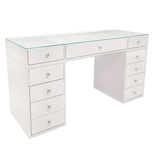 SlayStation Naomi Vanity Table with Glass Tabletop + 4 Drawer Units Bundle