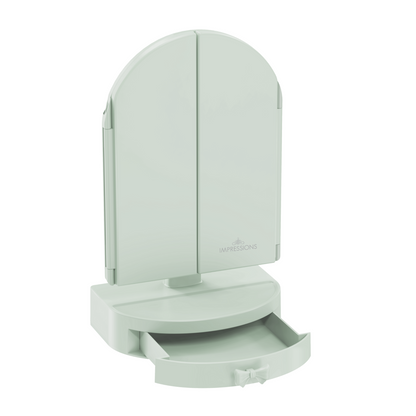 Darling Arch Trifold LED Tri-Tone Makeup Mirror With Drawer