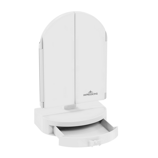 Darling Arch Trifold LED Tri-Tone Makeup Mirror With Drawer