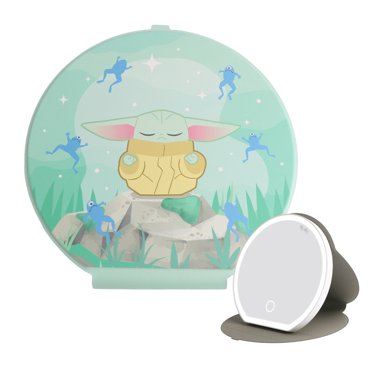 Grogu‚Ñ¢ "Floating Frogs" Round Folio LED Makeup Mirror