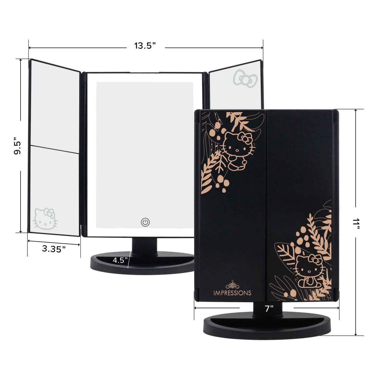 Hello Kitty Trifold LED Tri-Tone Makeup Mirror with Magnification