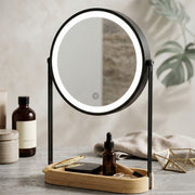 MirraLume Dual Sided LED Makeup Mirror w/ Bamboo Base
