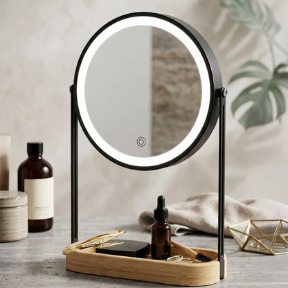MirraLume Dual Sided LED Makeup Mirror w/ Bamboo Base