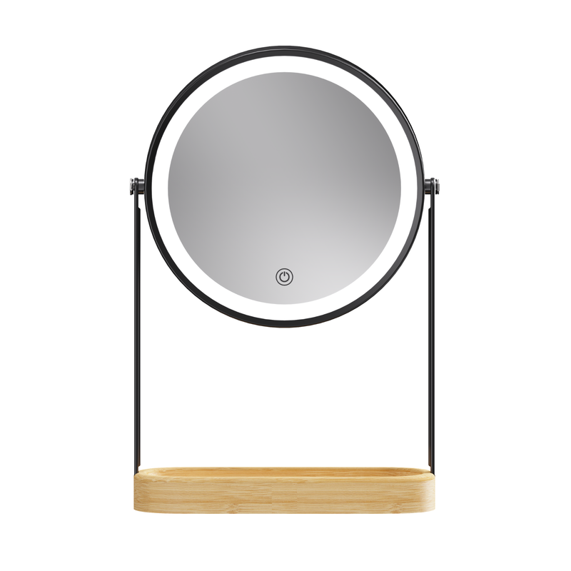 MirraLume Dual Sided LED Makeup Mirror w/ Bamboo Base
