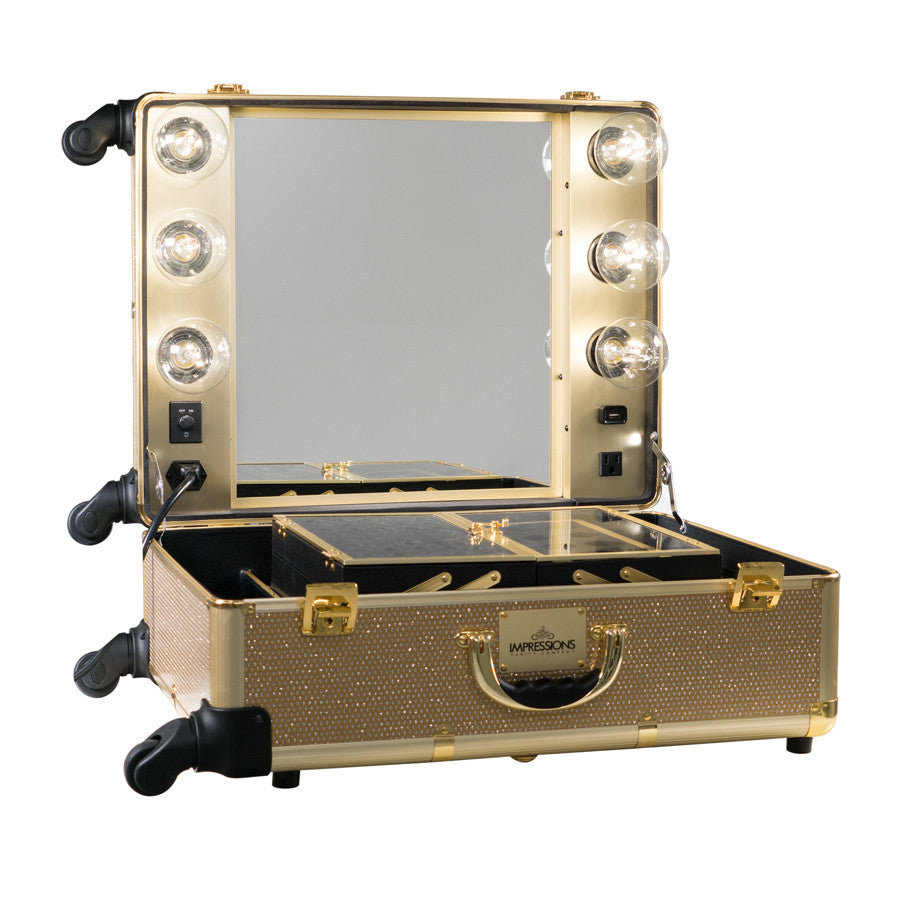 SlayCase® Pro Vanity Travel Train Case with Stand in Champagne Sparkle