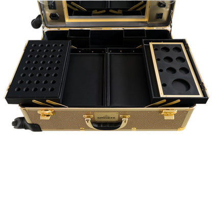 SlayCase® Pro Vanity Travel Train Case with Stand in Champagne Sparkle