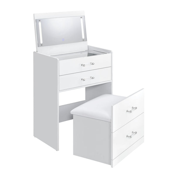 Irvine Mini Dressing Table With Stool, Led And Usb In Glossy White
