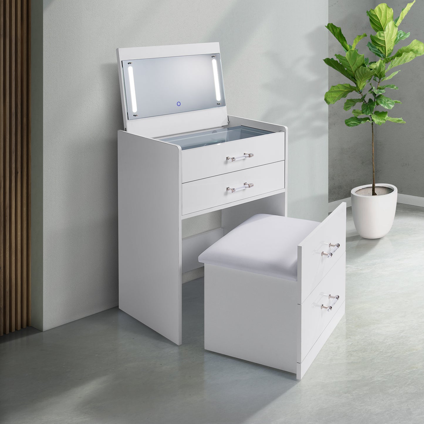 Irvine Mini Dressing Table with Stool; LED and USB