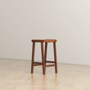 James Mid-Century Modern Genuine Tan Leather 24.5" Counter Stool