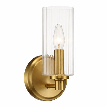 Aplique de pared Jardin de una luz con cristal acanalado transparente - Latón satinado