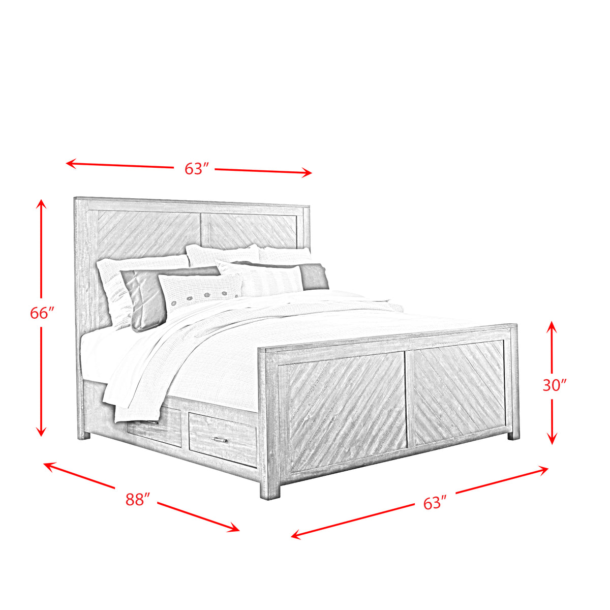 Jax Queen Platform Storage 3PC Bedroom Set with 2 Nightstands in Cherry