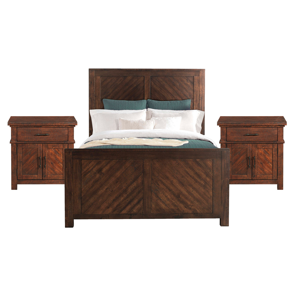Jax Queen Platform Storage 3PC Bedroom Set with 2 Nightstands in Cherry