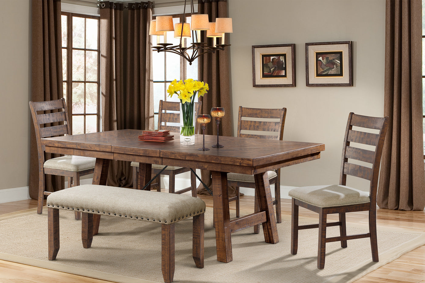 Jax 7PC Dining Set - Table, 4 Ladder Side Chairs & Bench