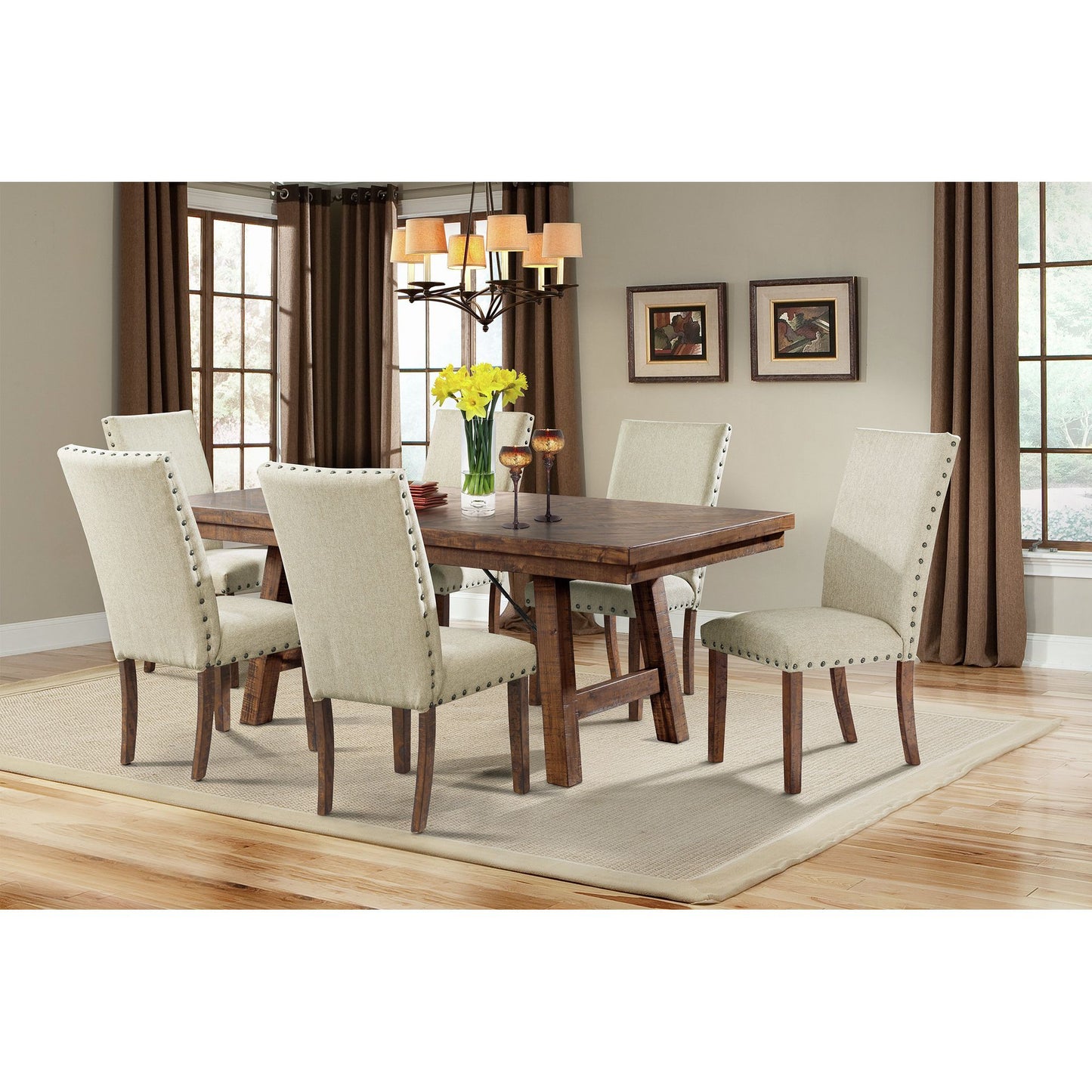 Jax 7pc Dining Set- Table & 6 Upholstered Side Chairs