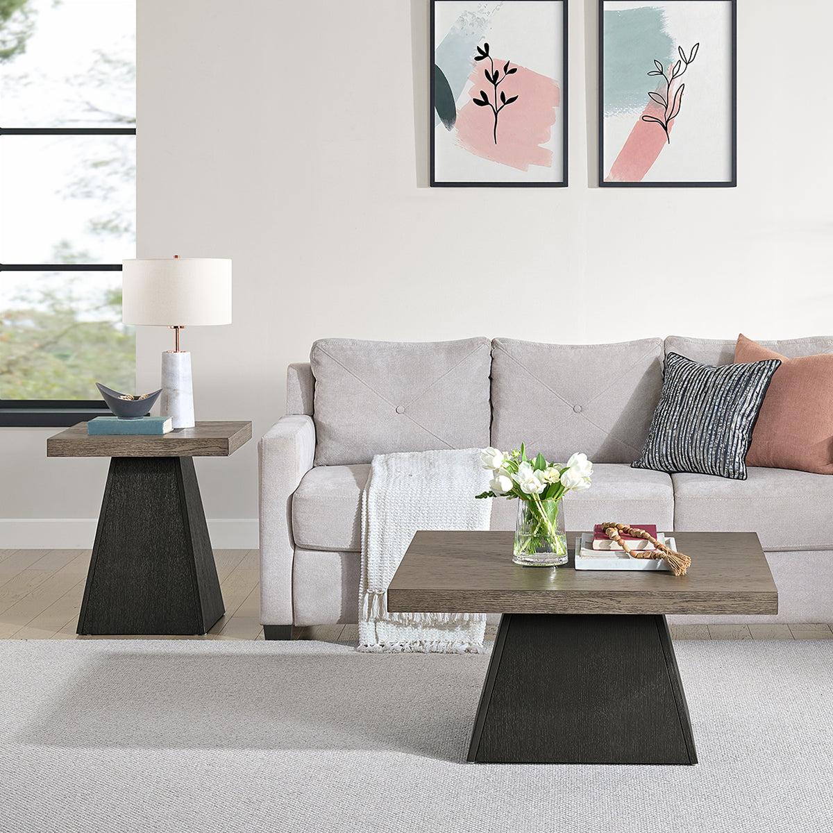Jemma 2Pc Occasional Table Set In Grey And Dark Espresso-Coffee Table & End Table