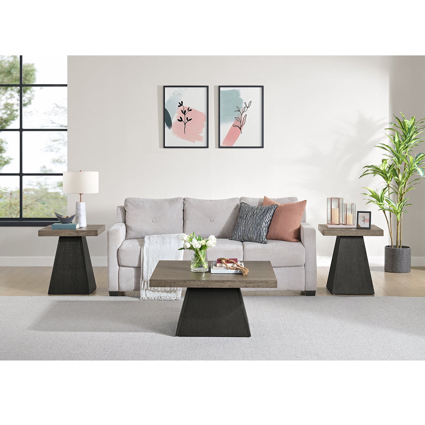 Jemma 3PC Occasional Table Set in Grey and Dark Espresso-Coffee Table & TwoEnd Table