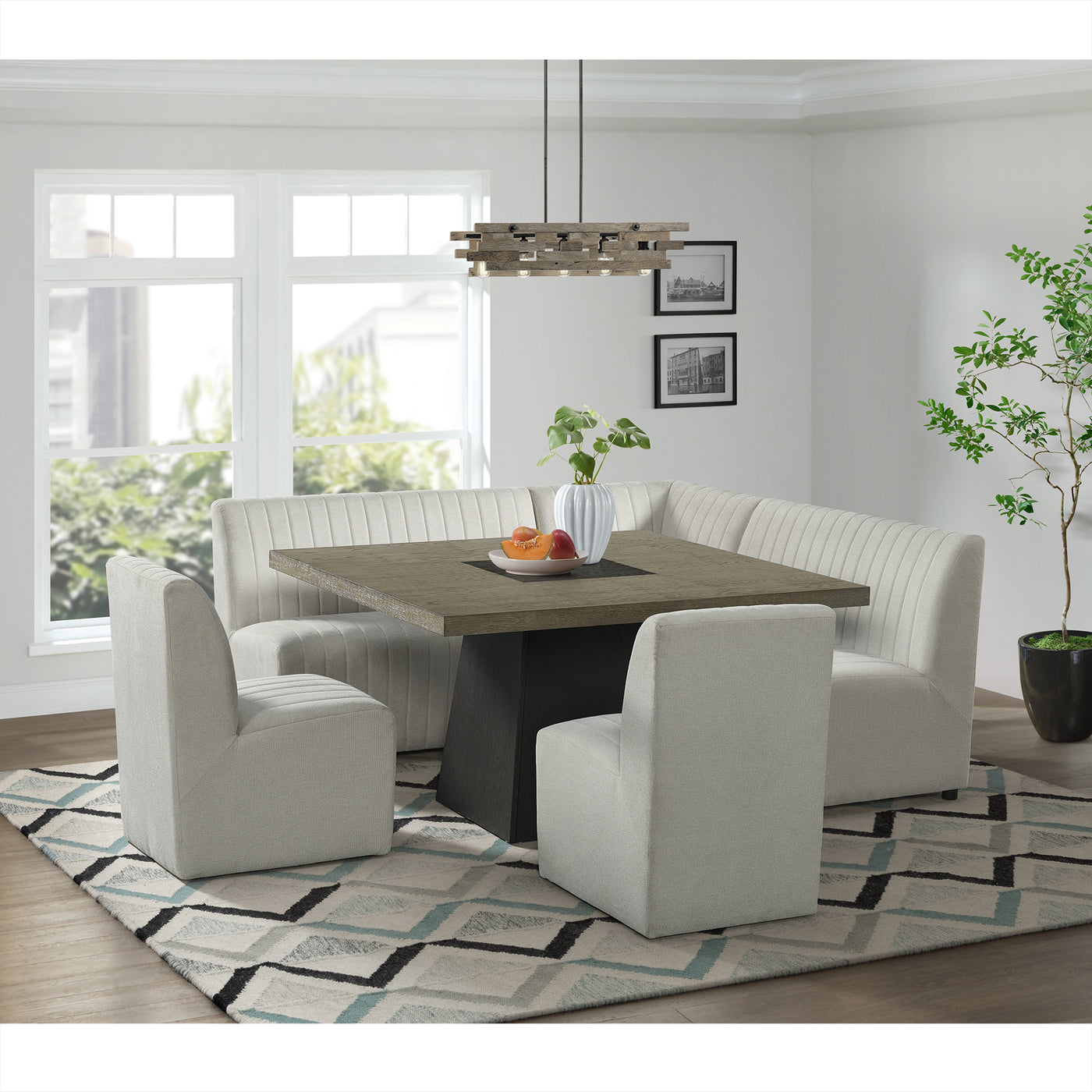 Jemma 6PC Standard Height Dining Set in Grey-Square Table, Two Chairs & Complete Bench