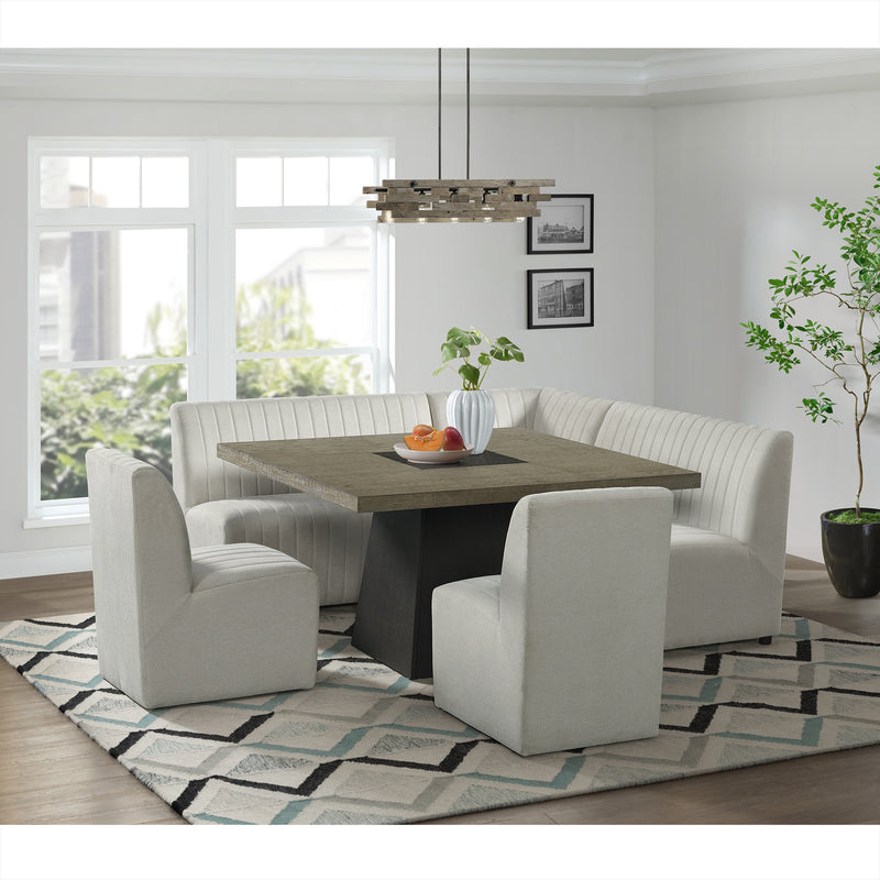 Jemma 6PC Standard Height Dining Set in Grey-Square Table, Two Chairs & Complete Bench