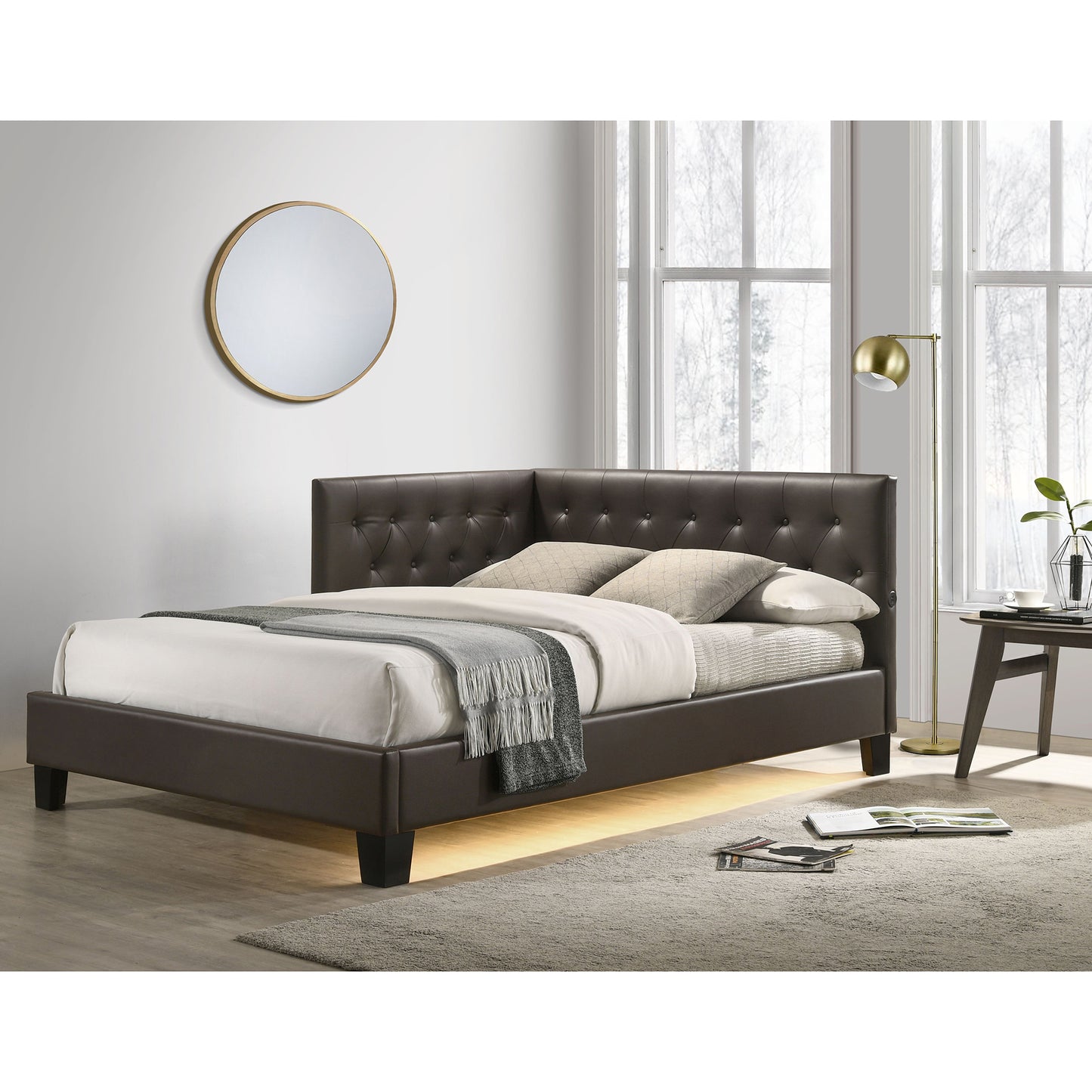 Julesburg Corner Bed in Brown PU