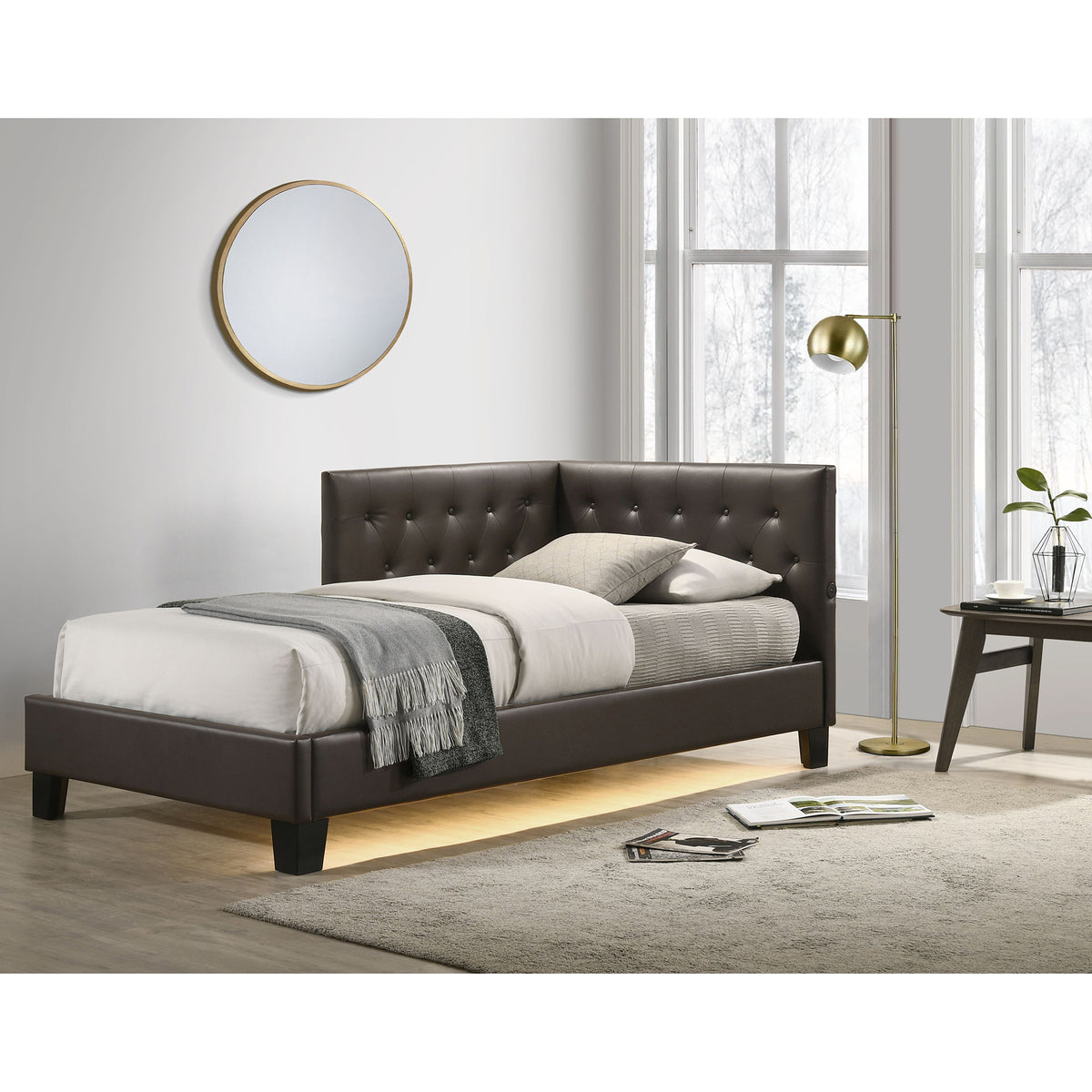 Julesburg Corner Twin Bed In Brown Pu
