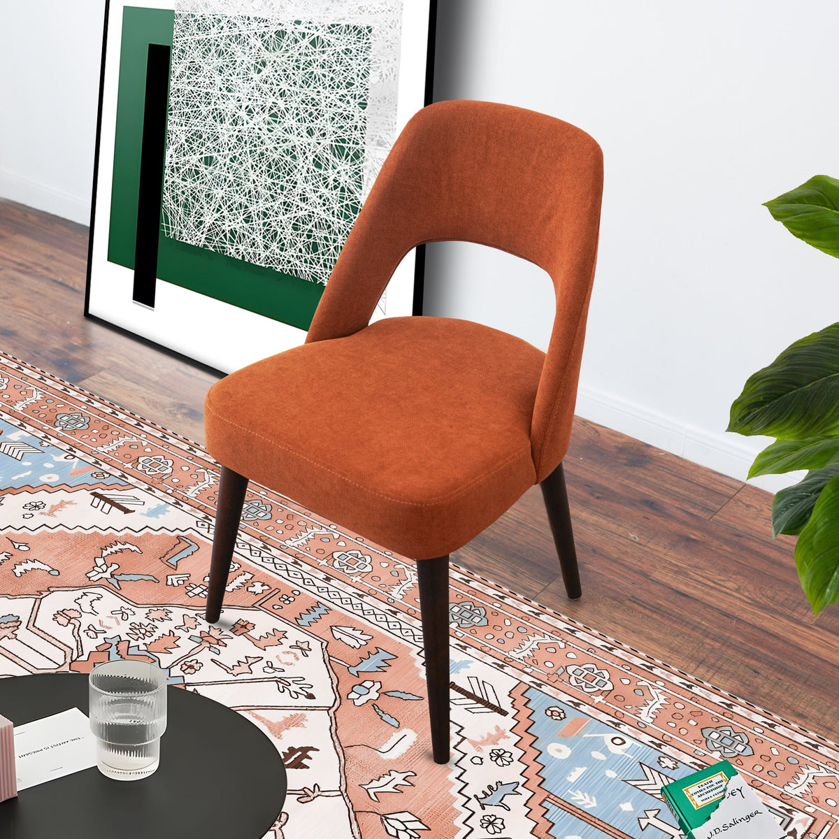 Silla de comedor Juliana de tela naranja quemada de mediados de siglo (juego de 2)