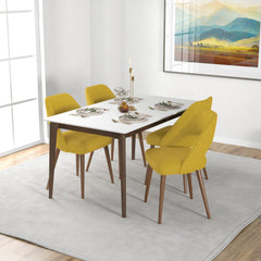 Silla de comedor Juliana de tela amarilla de mediados de siglo (juego de 2)