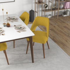 Silla de comedor Juliana de tela amarilla de mediados de siglo (juego de 2)