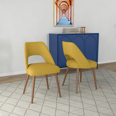 Silla de comedor Juliana de tela amarilla de mediados de siglo (juego de 2)