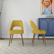Silla de comedor Juliana de tela amarilla de mediados de siglo (juego de 2)