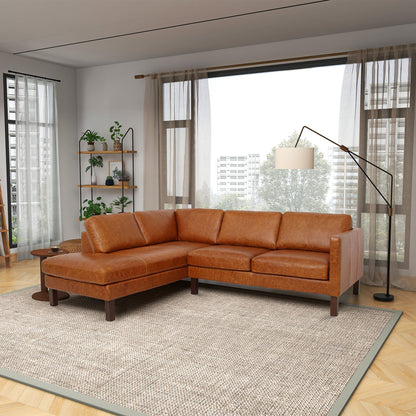 Sofá seccional izquierdo Juno de cuero color coñac encerado