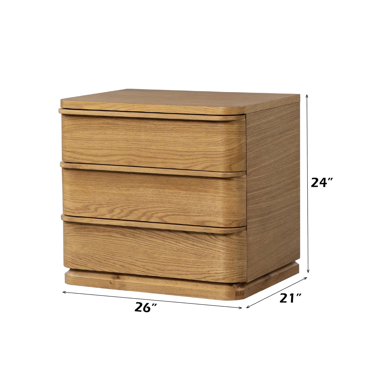 Zoey 3 - Drawer Rectangular Nightstand with Rounded Edges