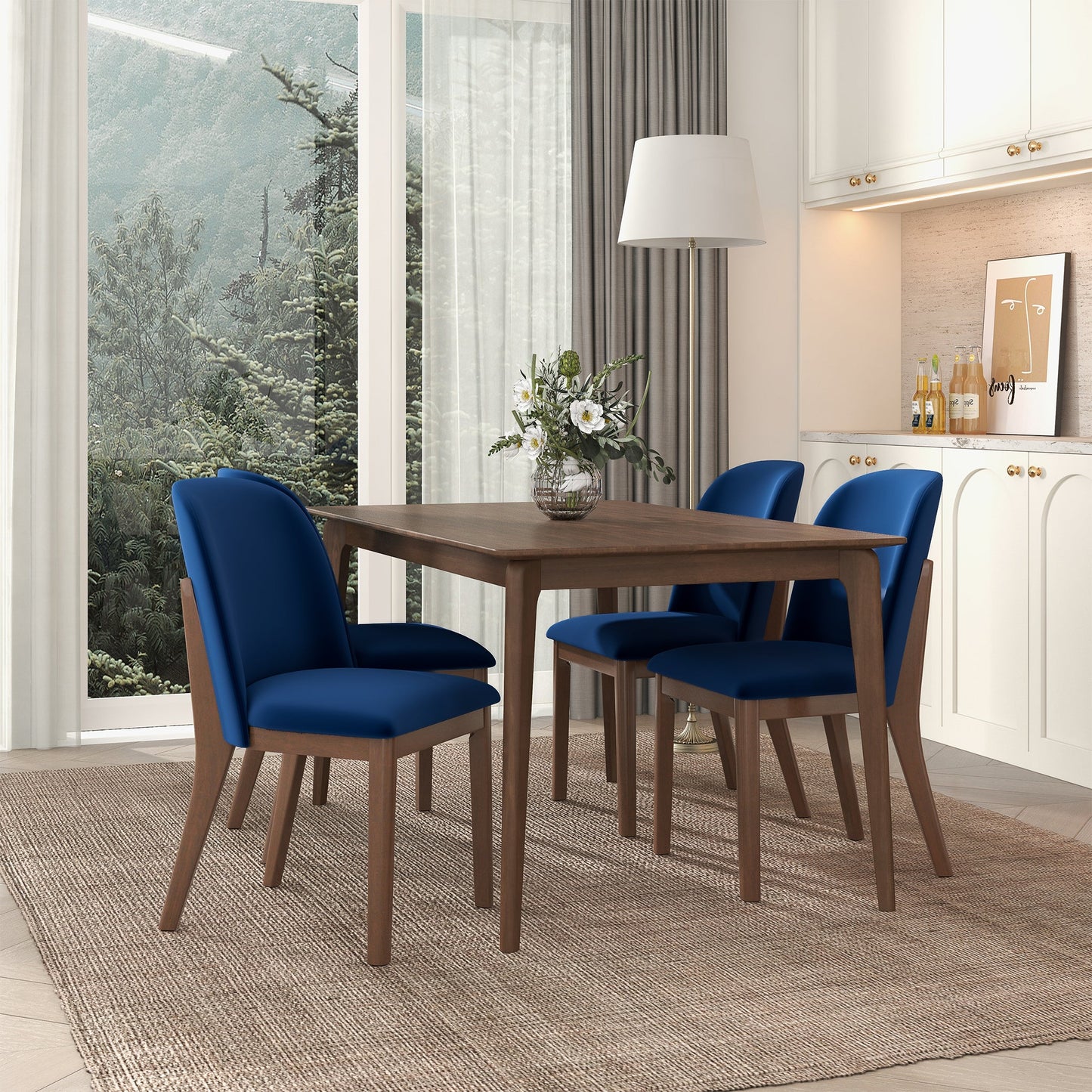 Silla de comedor Kaitlyn de terciopelo azul marino (juego de 2)
