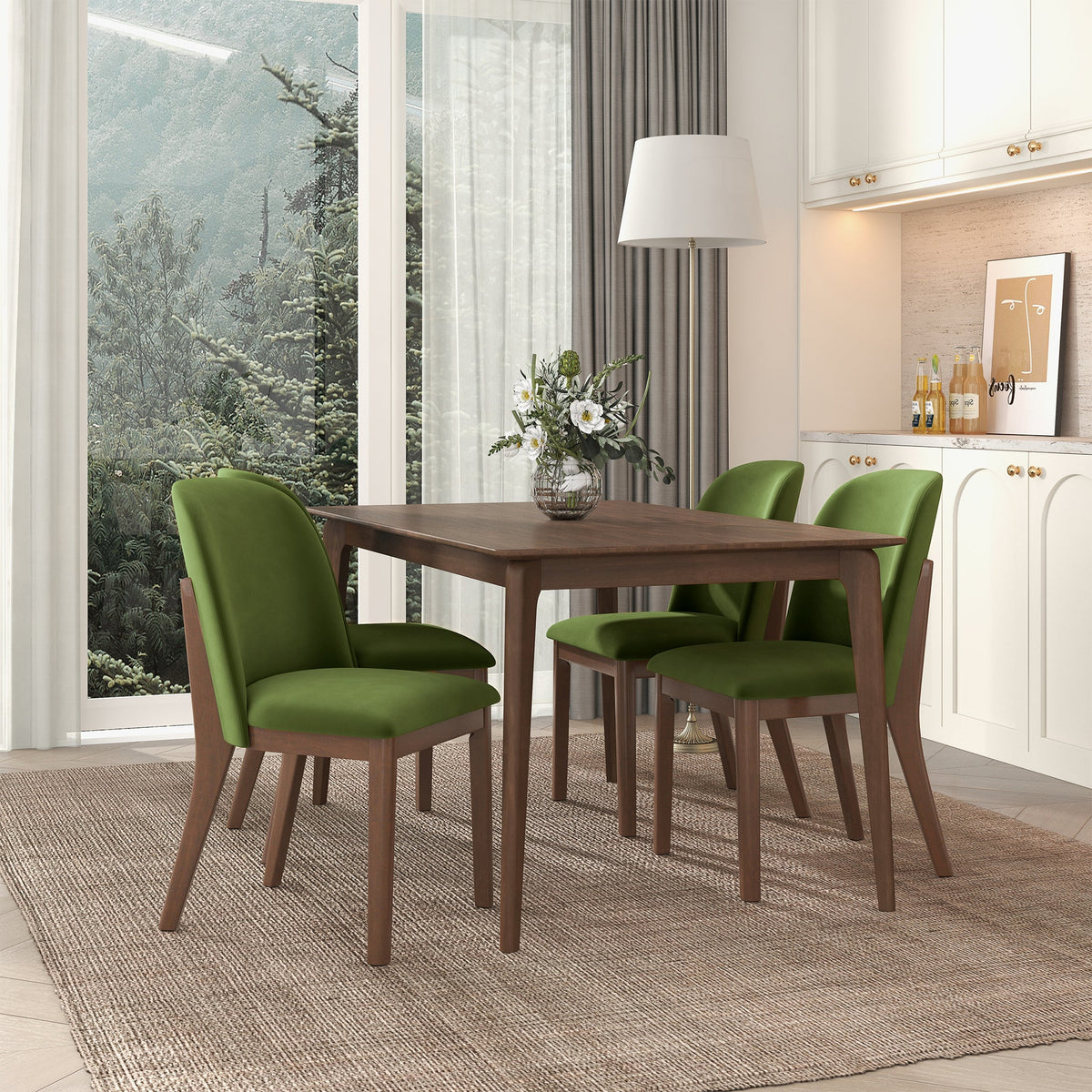 Juego de 2 sillas de comedor Kaitlyn de terciopelo verde