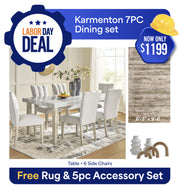 Karmenton 7PC Dining Set Package + FREE 6'-3" x 9'-6" Rug & 5PC Accessory Set