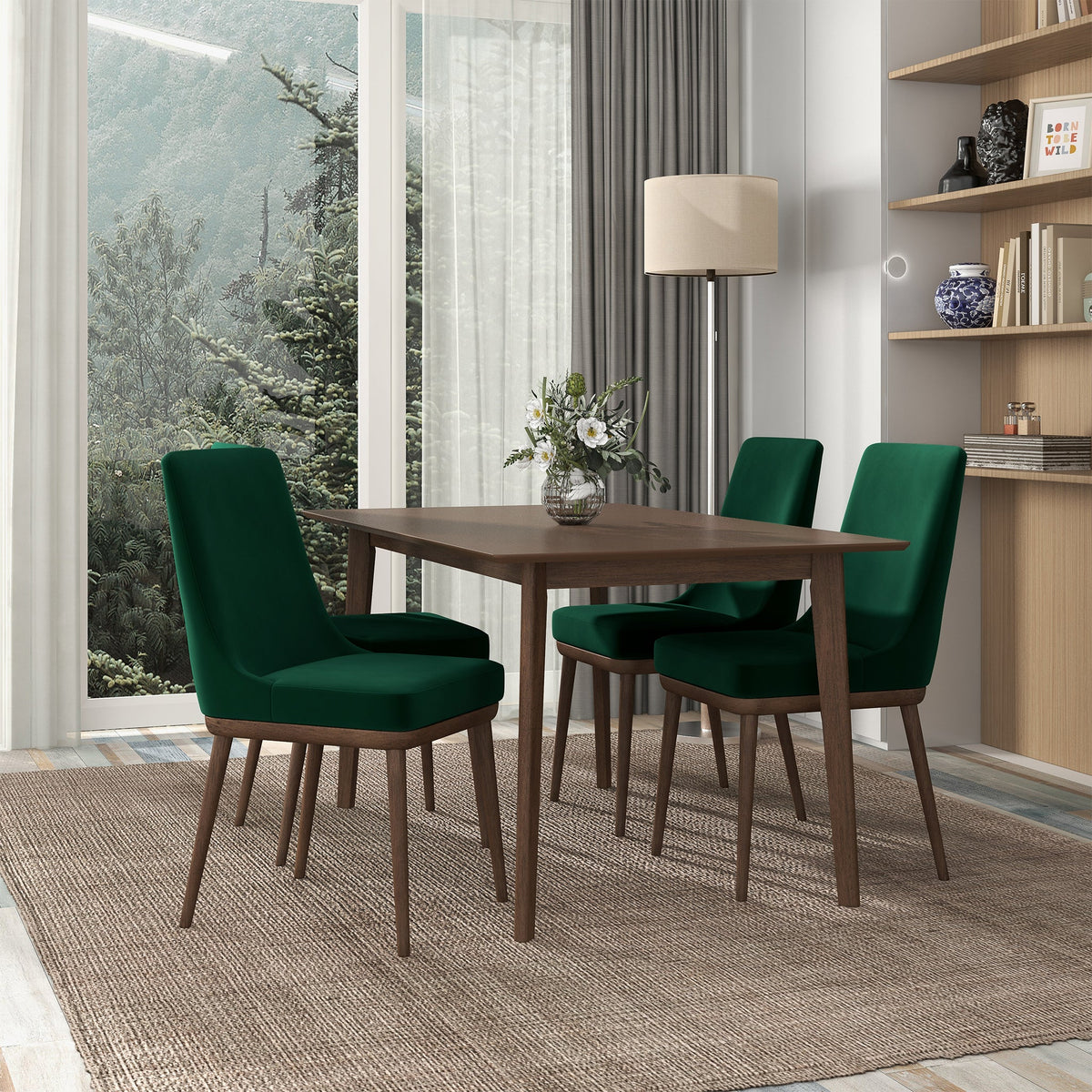 Silla de comedor Kate Green de terciopelo y madera maciza (juego de 2)