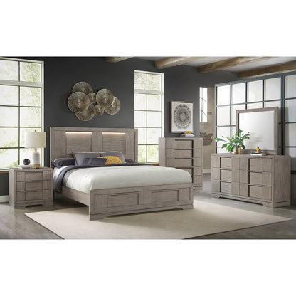 Kelis Queen Panel 3PC Bedroom Set with LED in Grey