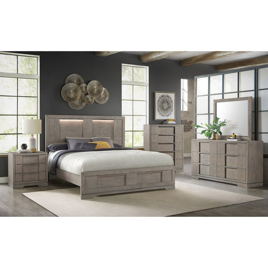 Kelis Queen Panel 3PC Bedroom Set with LED in Grey