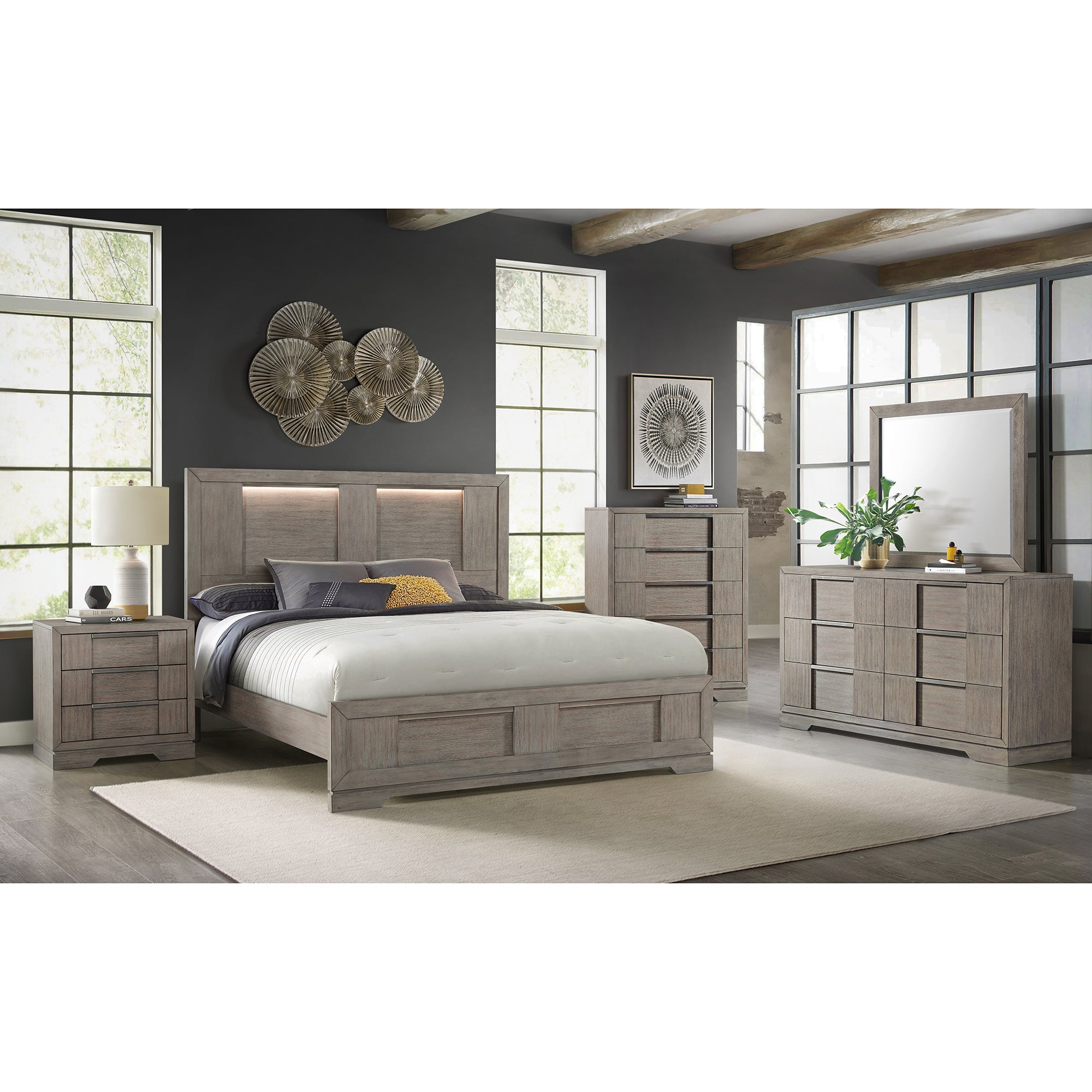 Kelis Queen Panel Bed with LED in Grey