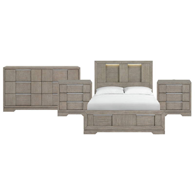 Kelis Queen 4PC Bedroom Set with 2 Nightstands & Dresser in Grey